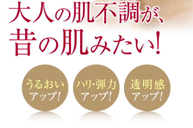 うるおいアップ！　ハリ・弾力アップ！　透明感アップ！